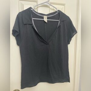 We The Free Black Fitted Polo Blouse